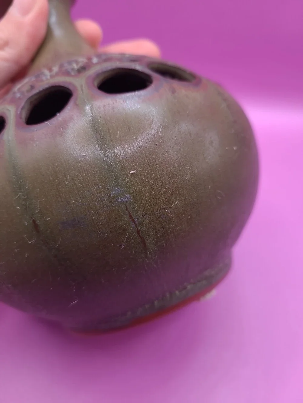 MCM‎ Brutalist Pierced Ceramic Vase Holepot Luminaria Studio Pottery Signed Rare